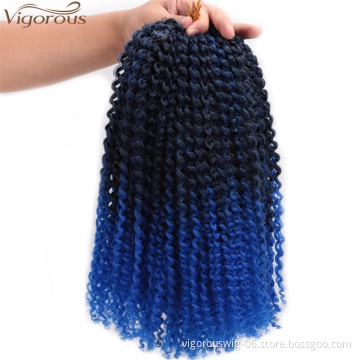 Vigorous 8 inch Ombre Blue  Crochet Braid Marley Braids Synthetic Afro Kinky Jerry Curl Braiding Hair Extensions for Women